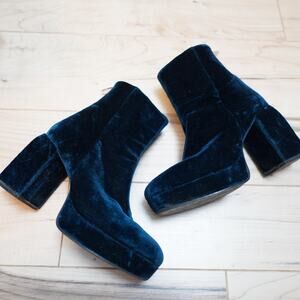 Zara Velvet Ankle Boots Blue EU37 US6.5